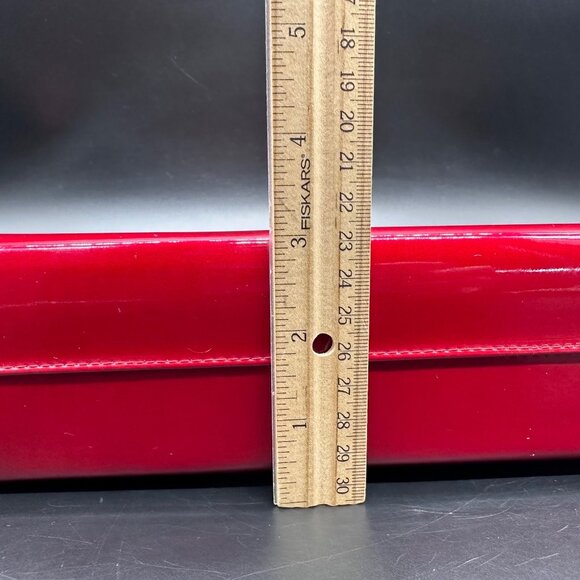 Vintage Cherry Red Patent Leather Handbag Purse Mid Century Gold 60s Top Handle - Picture 14 of 14